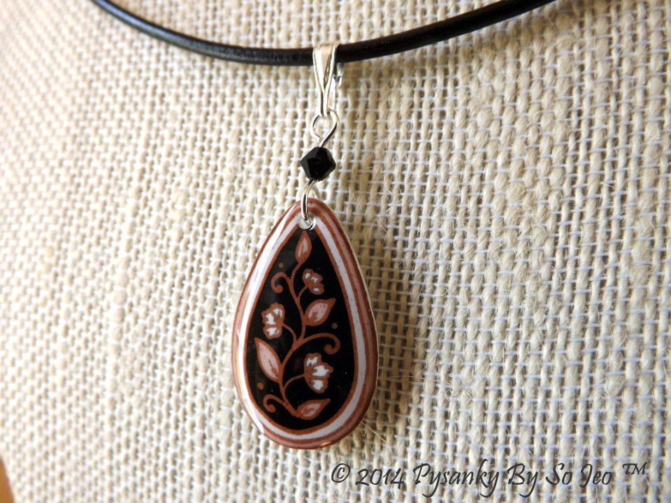 Black Spring Vines Teardrop Earrings and Matching Necklace Pysanky Jewelry by So Jeo